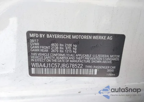 2018 BMW 430I Gran Coupe z USA, uszkodzony, nr VIN WBA4J1C57JBG78522